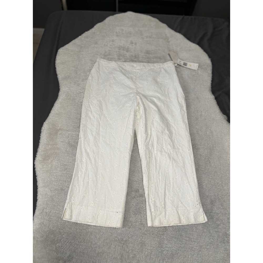 New Jones New York Womens Capri White Floral Pants Size 14 Lined NWT